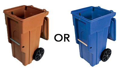 Image of a brown and blue recycling cart.