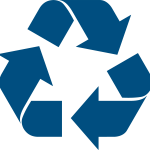 A blue, “chasing arrows” Recycling Symbol