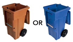 Image of a brown and blue recycling cart.